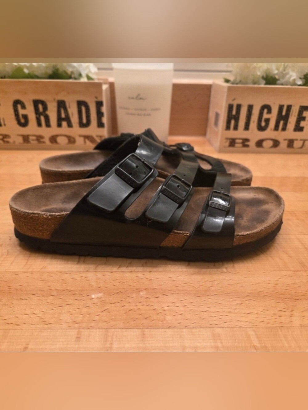 Birkenstock Florida Womens Sandals Black Patent Synthetic Size 36